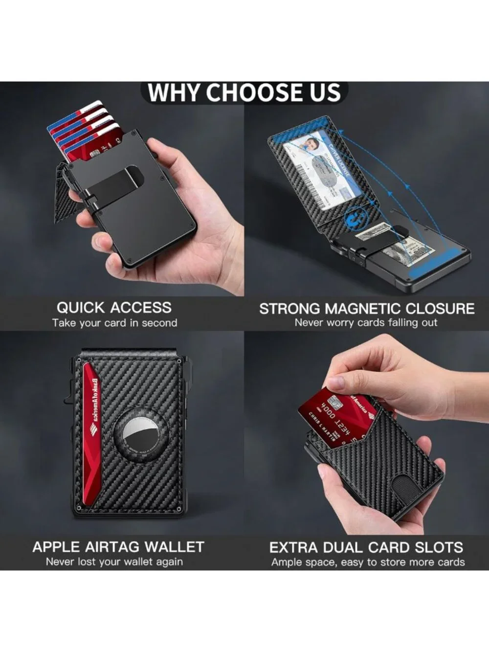Minimalist RFID Blocking Wallet for Men, Bifold Aluminum Card Holder, 12+ Cards